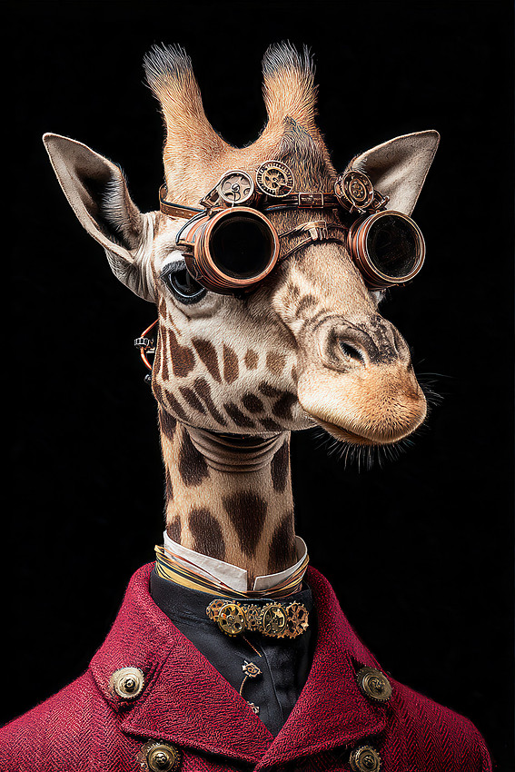 Steampunk Giraffe Portrait - Funny Animal Art