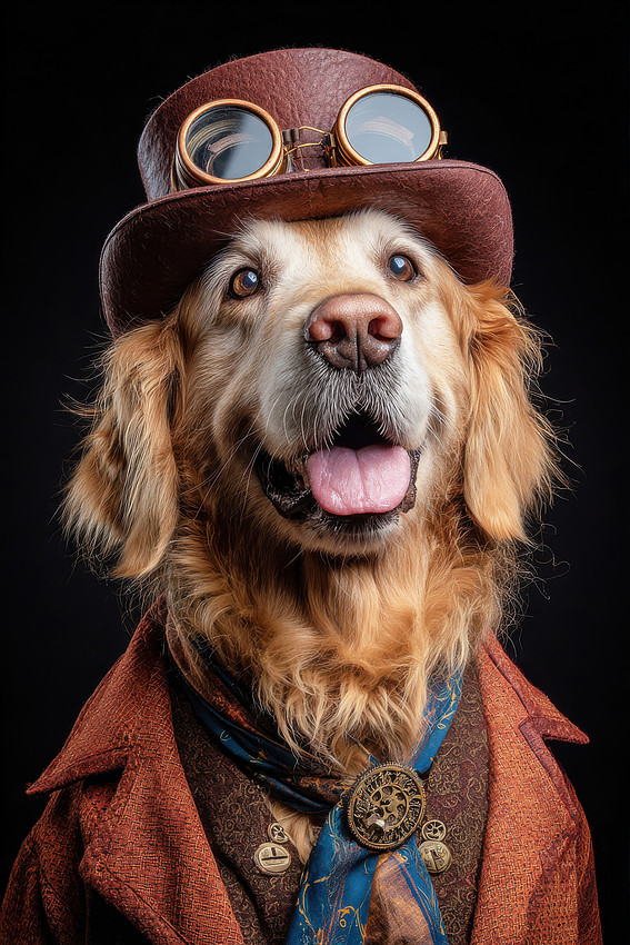 Steampunk Dog - Golden Retriever Portrait
