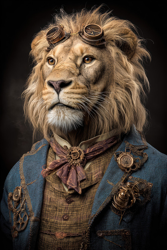 Steampunk Lion Portrait - Art Print