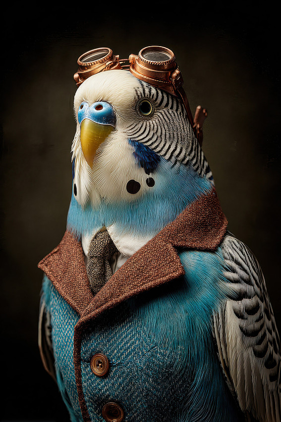 Funny Steampunk Budgie Portrait