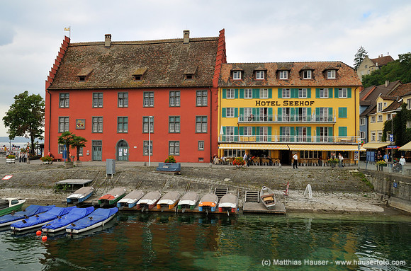 Grethaus und Hotel Seehof, Hafen, Meersburg am Bodensee, Baden-Württemberg, Deutschland, Europa - Grethaus and Hotel Seehof, port, Meersburg on Lake Constance, Baden-Wuerttemberg, Germany, Europe