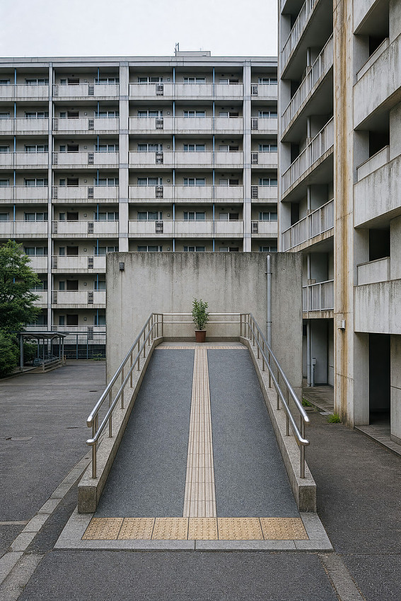 Large ramp to reach a small plant surreal scene in Japan