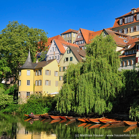 Hölderlinturm und Stocherkähne in Tübingen Deutschland