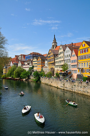 Neckarfront mit Booten, Tübingen, Baden-Württemberg, Deutschland, Europa - Neckar front with boats, Tuebingen, Baden-Wuerttemberg, Germany, Europe