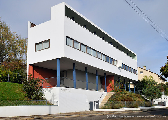 Weißenhofsiedlung, Zweifamilienhaus Rathenaustraße 1-3, Architekten Le Corbusier und Pierre Jeanneret, Südostansicht, Stuttgart, Baden-Württemberg, Deutschland, Europa - Weissenhofsiedlung Weissenhof