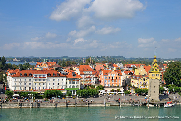 Hotels und Mangturm an der Seepromenade, Lindau, Bodensee, Bayern, Deutschland, Europa - Hotels and Mangturm tower on the promenade, Lindau, Lake Constance, Bavaria, Germany, Europe