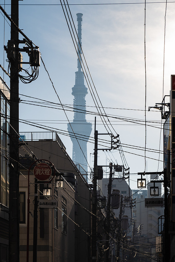 Street in Asakusa Tokyo Japan with Skytree in the background