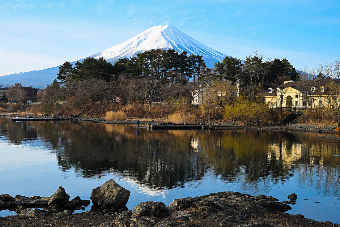 Mount Fuji reflection in a peaceful lake Japan